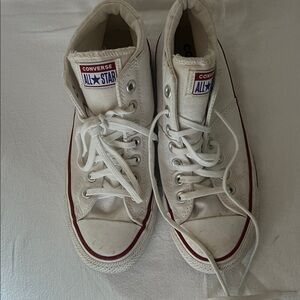 Converse White High-Top Sneakers with Red Trim
